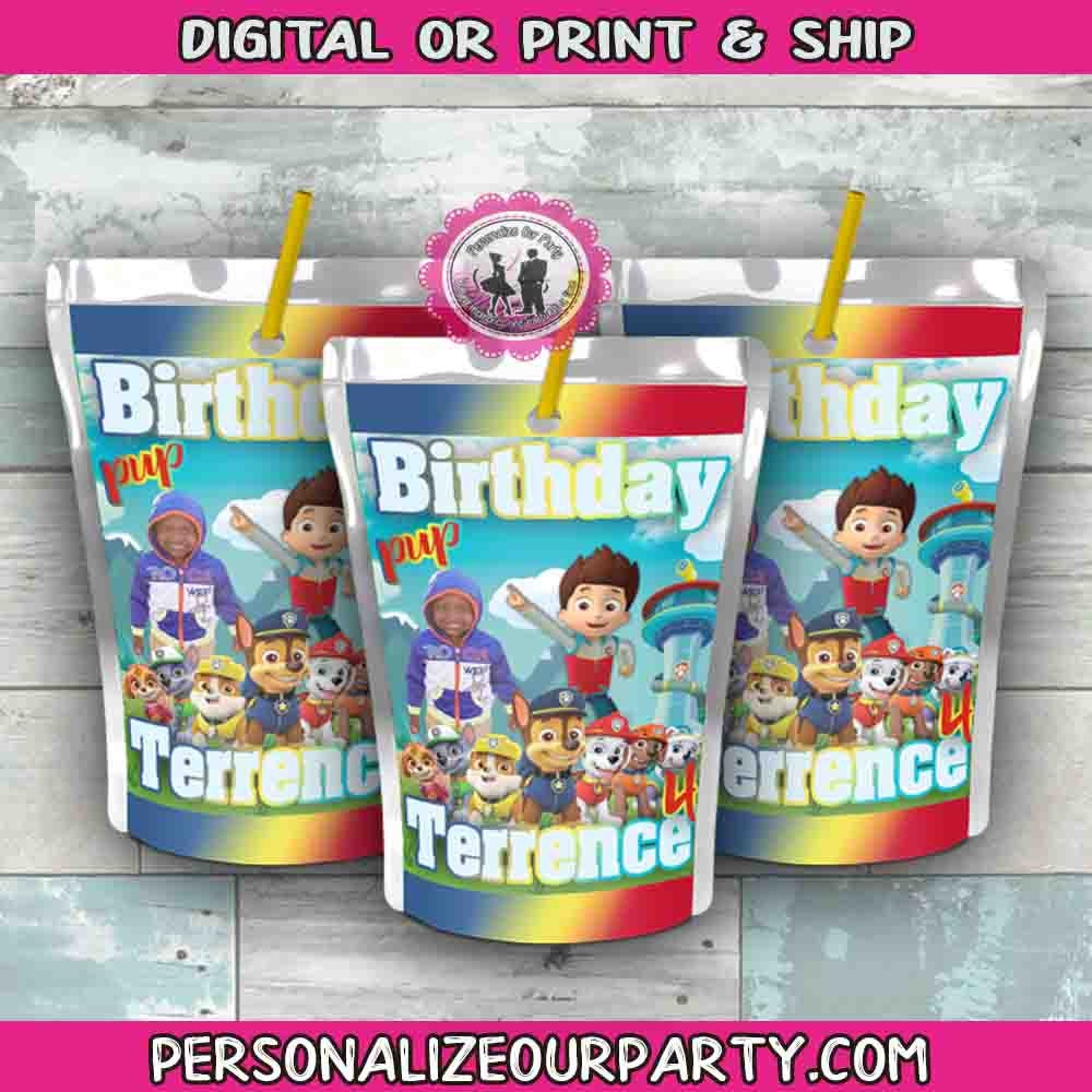 paw patrol capri sun stickers-paw patrol party-paw patrol party favors-paw patrol personalized party favors-digital-printed-juice pouches