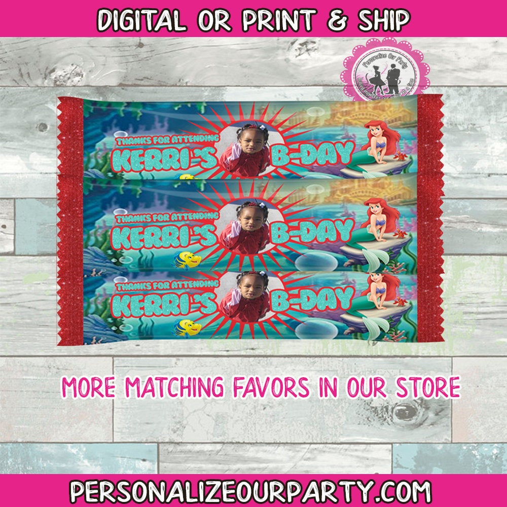 little mermaid inspired air heads candy wrappers-digital-printed-mermaid birthday party-little mermaid party favors-mermaid air heads candy
