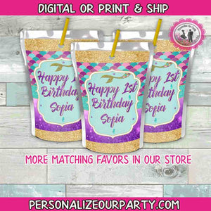mermaid juice pouch sticker-capri sun wrappers-digital or printed  availiable-custom party favors-digital juice pouch labels-party favors