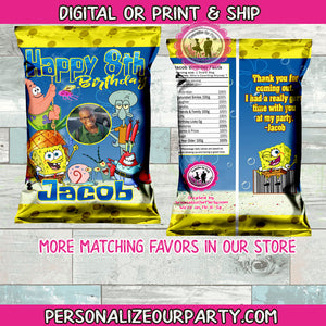 sponge bob square pants chip bag wrappers-digital or printed-spongebob party favors-spongebob personalized favor-sponge bob square pants
