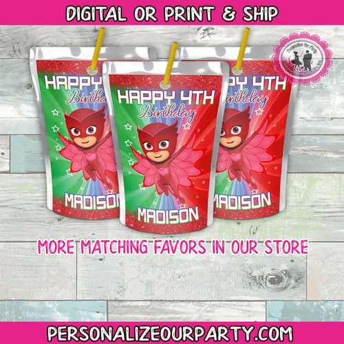 pj masks owlette capri sun juice label-digital-printed-owelette party favors-pj masks party favors-pj masks capri sun favors-owlette party