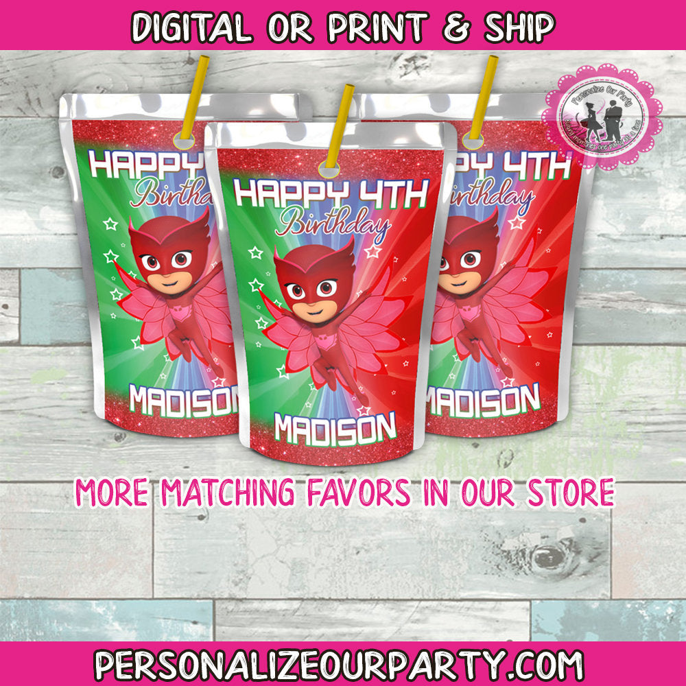 pj masks owlette capri sun juice label-digital-printed-owelette party favors-pj masks party favors-pj masks capri sun favors-owlette party