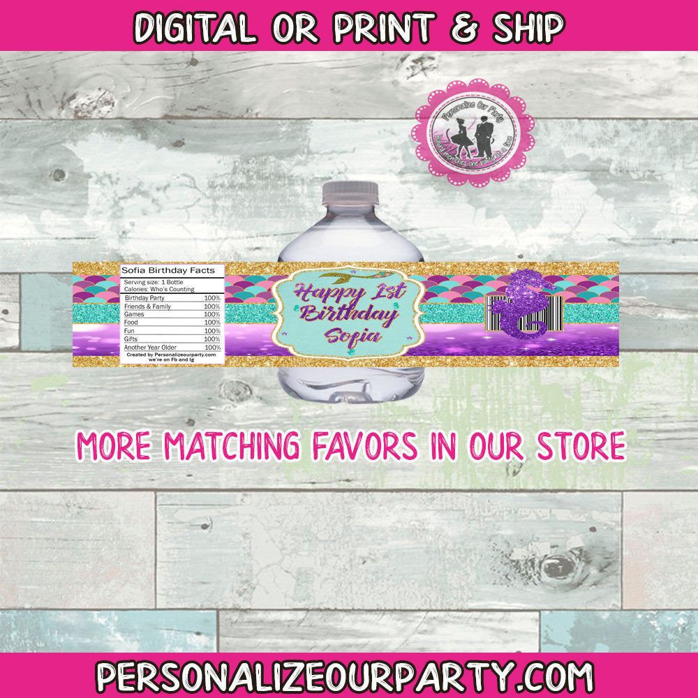 mermaid water bottle labels-digital-printed-mermaid party favors-mermaid baby shower favors-mermaid treat favors-mermaid birthday-bottle