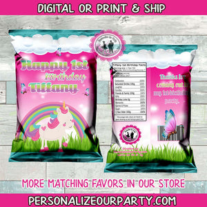 unicorn personalized chip bag-unicorn party favors-unicorn party supplies-unicorn party bags-first burthday unicorn party favors-treat bags