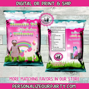 unicorn chip bag with custom photo-unicorn snack bag-pony party favors-unicorn party bag-digital-printed-first birthday-pony birthday party