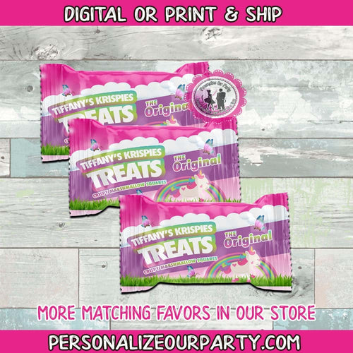 unicorn rice krispies treat wrappers-digital-printed-unicorn party-unicorn party favors-unicorn birthday party-personalized party favors
