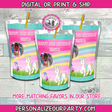 Load image into Gallery viewer, unicorn capri sun labels with photo-unicorn party favors-unicorn party supplies-unicorn capri sun-first birthday party favors-unicorn favors