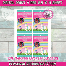 Load image into Gallery viewer, unicorn capri sun labels with photo-unicorn party favors-unicorn party supplies-unicorn capri sun-first birthday party favors-unicorn favors