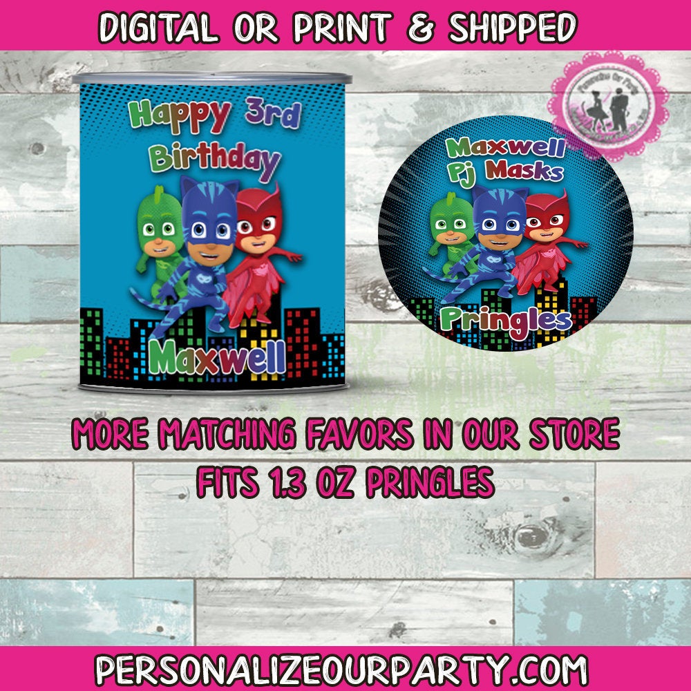 Pj masks personalized pringles-digital or printed-pj masks party favors-pj masks custom party favors-pj masks birthday party favors-pj masks