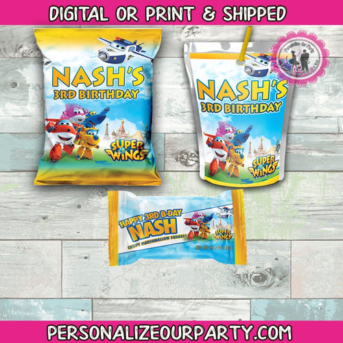 Super wings party package-1 digital file or 1 dozen printed wrappers/labels