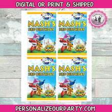 Load image into Gallery viewer, Super wings party package-1 digital file or 1 dozen printed wrappers/labels
