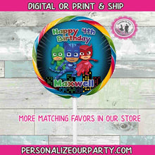 Load image into Gallery viewer, pj masks lollipop stickers-digital-printed-pj masks party favors-pj masks favors-lollipop labels-party bags-big lollipop-pj masks birthday
