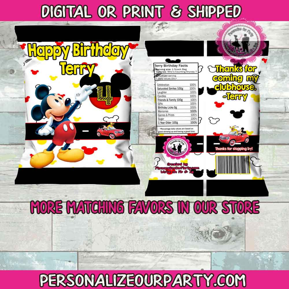 mickey mouse chip bag-digital-printed-mickey mouse party favors-mickey mouse party supplies-mickey mouse birthday party-party favor treats