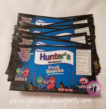 Load image into Gallery viewer, pj mask inspired fruit snack wrappers-digital-printed-pj masks party-pj masks birthday party favors-snack bag favors-treat bag favors-party