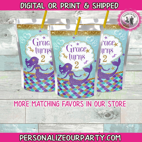 mermaid capri sun labels-mermaid juice pouch-mermaid party favors-mermaid birthday party-first birthday-mermaid treats-mermaid-snack bags