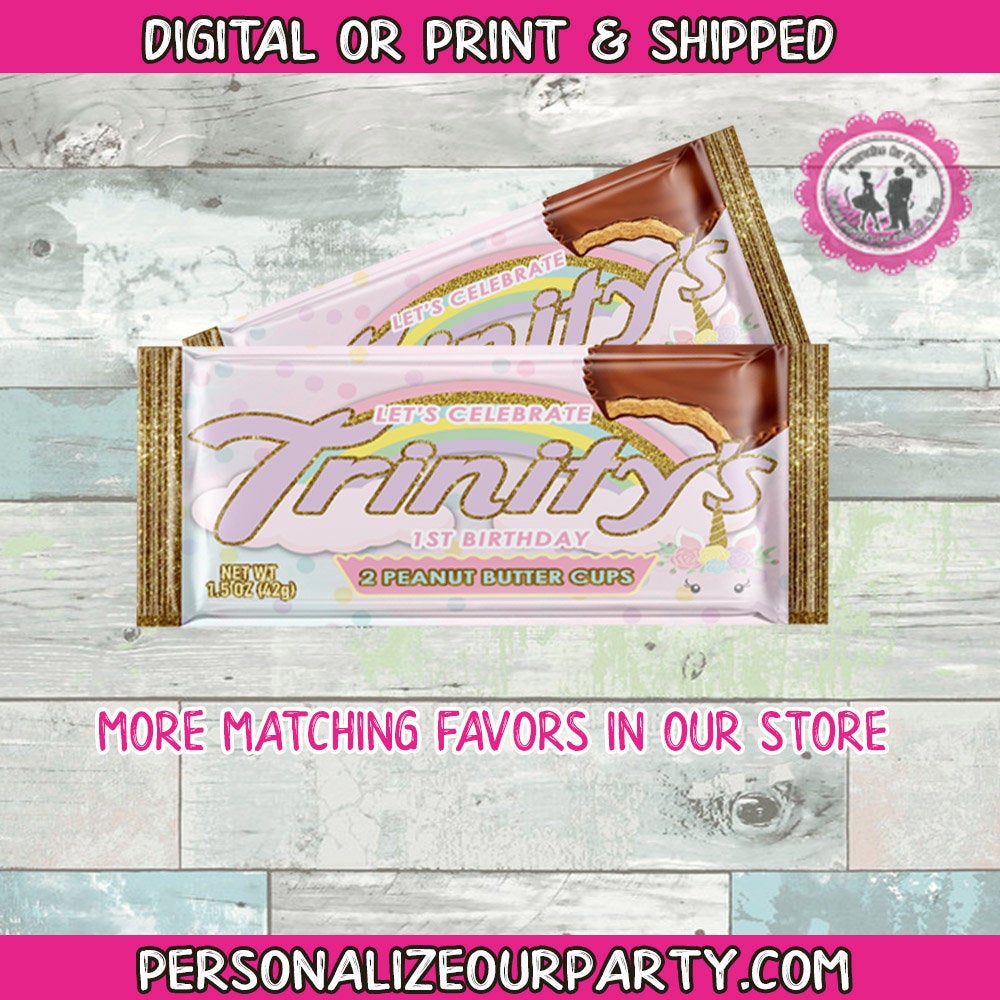 unicorn reeses candy bar wrapper-digital-printed-unicorn party favors-unicorn birthday party-first birthday party favors-candy favors