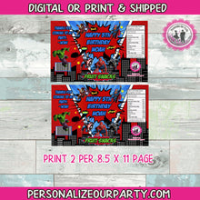 Load image into Gallery viewer, super hero fruit snack wrappers-digital-printed-super hero party-super hero birthday party favors-snack bag favors-treat bag favors-party