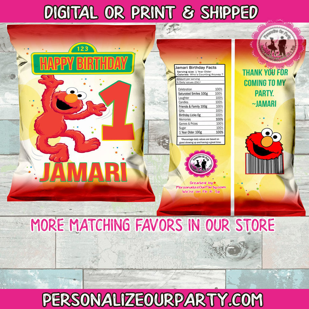 elmo sesame street chip bag wrappers-digital-printed-elmo party favors-elmo party-first birthday-treat bag favors-personalized party favors