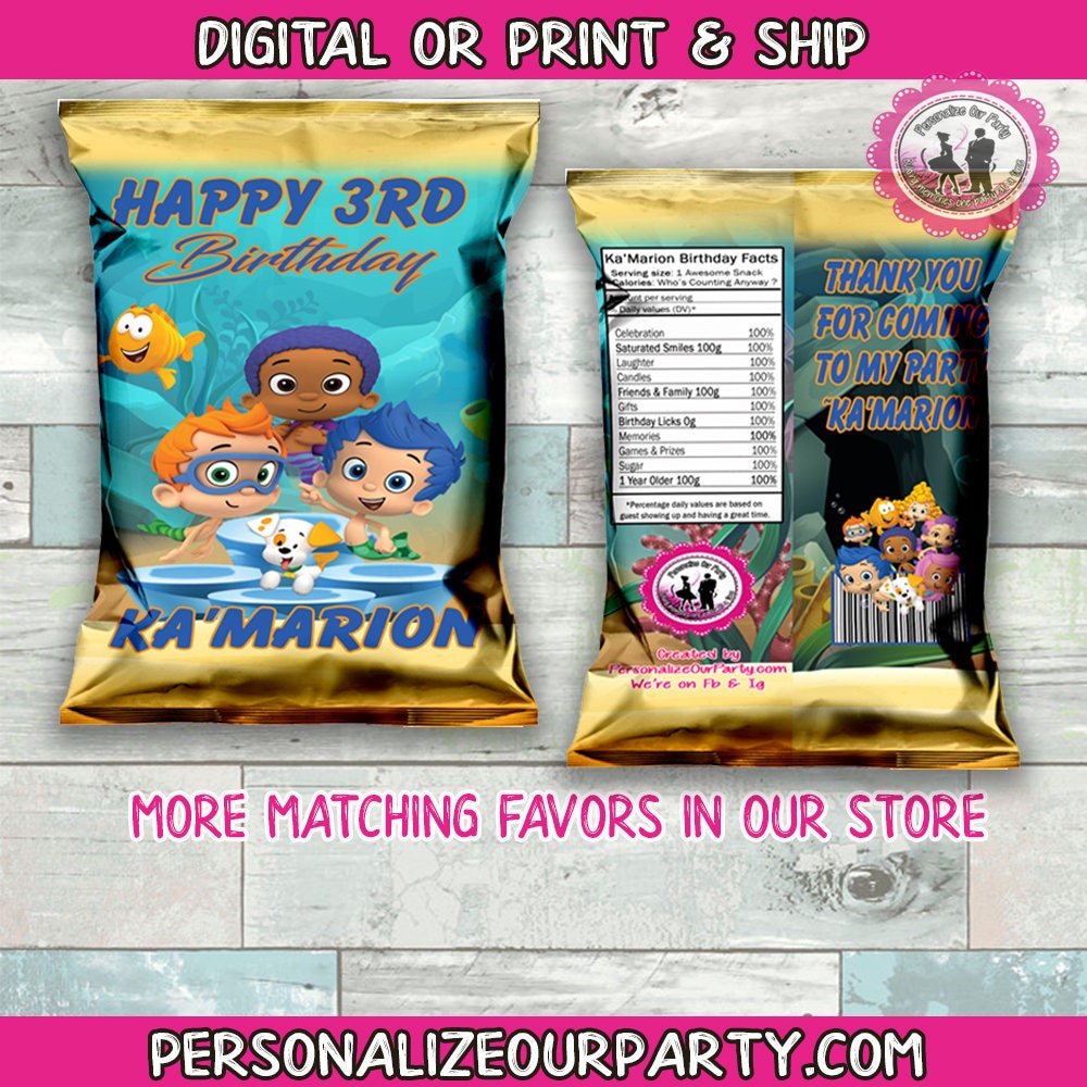 bubble guppies/chip bag wrappers-digital-printed-bubble guppies birthday party-bubble guppies party favors-bubble guppies party bags-gifts