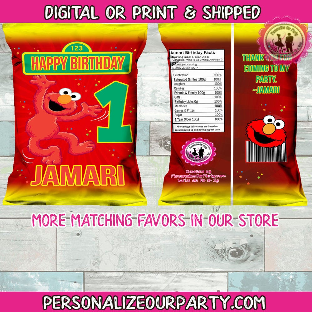 sesame street elmo chip bag wrappers-digital-printed-elmo chip bags party favors-first birthday favors-treat bag favors-elmo candy bags-