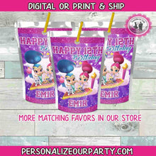 Load image into Gallery viewer, shimmer and shine capri sun juice labels-digital-printed-shimmer and shine party favor supplies-shimmer and shine favors-capri sun pouch