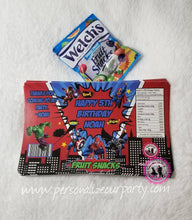 Load image into Gallery viewer, super hero fruit snack wrappers-digital-printed-super hero party-super hero birthday party favors-snack bag favors-treat bag favors-party