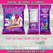 Load image into Gallery viewer, shimmer and shine custom chip bags-shimmer an shine party-shimmer and shine custom party favors-digital-printed-shimmer and shine birthday