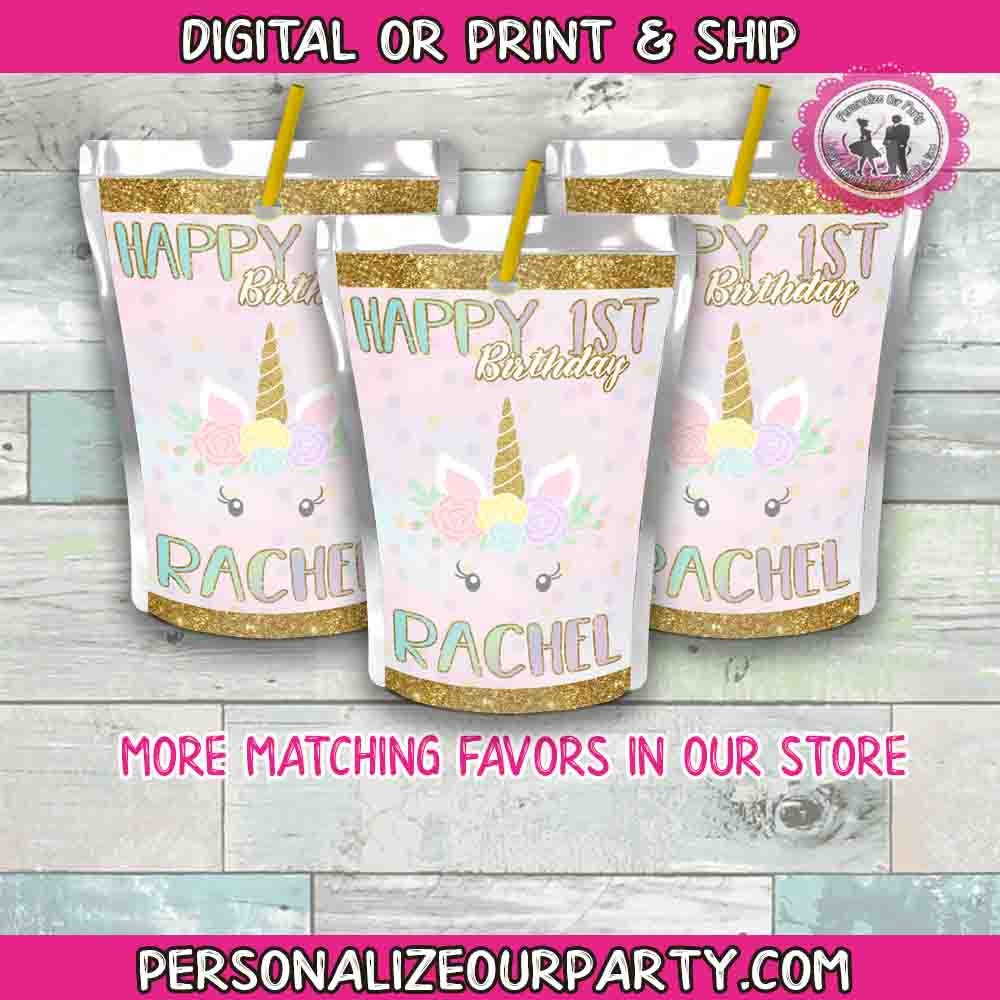 unicorn capri sun label-unicorn first birthday-unicorn party supplies-digital-printed-unicorn party-unicorn birthday party favors