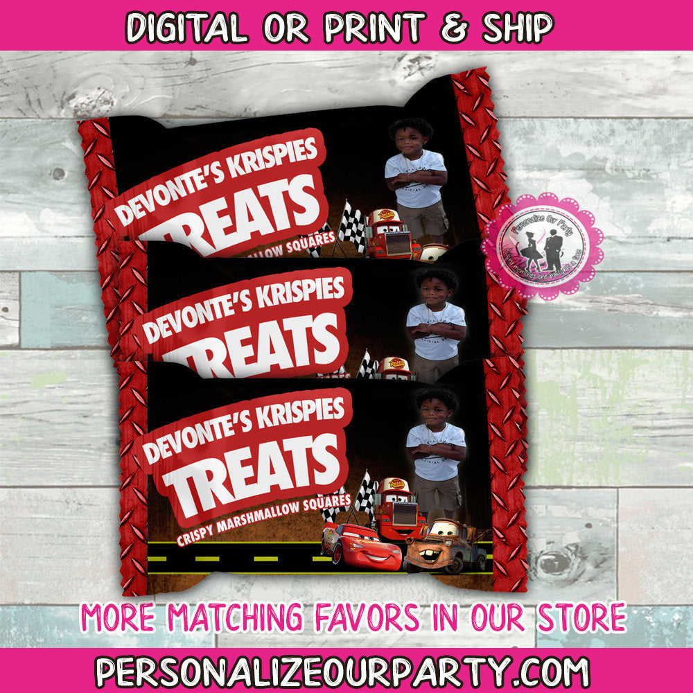 cars inspired photo rice krispie treat wrapper-digital-printed-cars party favors-cars party-cars 2-cars 3-cars favors party-candy wrappers