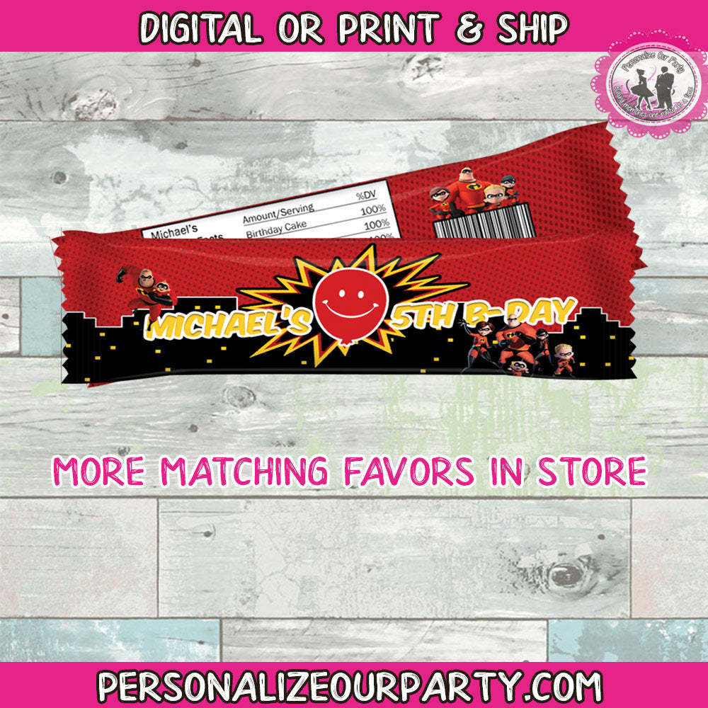 incredibles 2 air heads wrappers-super hero party favors-incredibles 2 party favors-incredibles birthday party favors-digital-printed-party