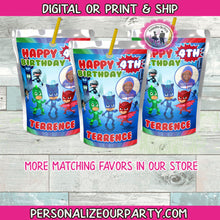 Load image into Gallery viewer, pj masks capri sun juice labels-digital-printed-pj masks party favors-pj masks birthday party favors-pj masks personalized juice pouches