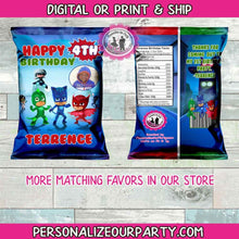 Load image into Gallery viewer, pj masks chip bag wrappers-pj masks party favors-digital-printed-pj masks party favors-pj masks chip bags-pj masks party bags-candy bags