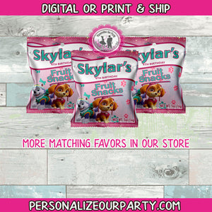 Paw patrol girls fruit snacks-digital-printed-paw patrol girls party favors-paw patrol party favors-paw patrol birthday favors-treat bags