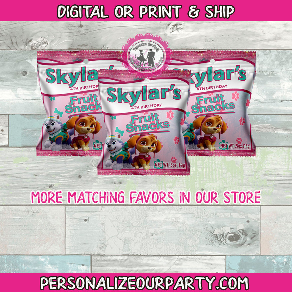 Paw patrol girls fruit snacks-digital-printed-paw patrol girls party favors-paw patrol party favors-paw patrol birthday favors-treat bags