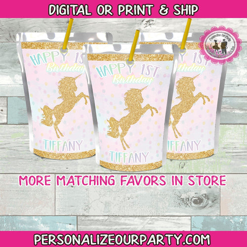 unicorn juice pouch labels-1 digital file or 1 dozen printed labels-fits capri sun juice pouches & kool aid jammers