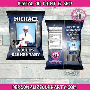 black & gold graduation chip bag/wrappers-digital-print-chip bags-party favors-prom watch party favors-graduation party favors-graduation