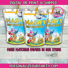 Load image into Gallery viewer, Super wings juice pouch labels-1 digital file or 1 dozen printed labels