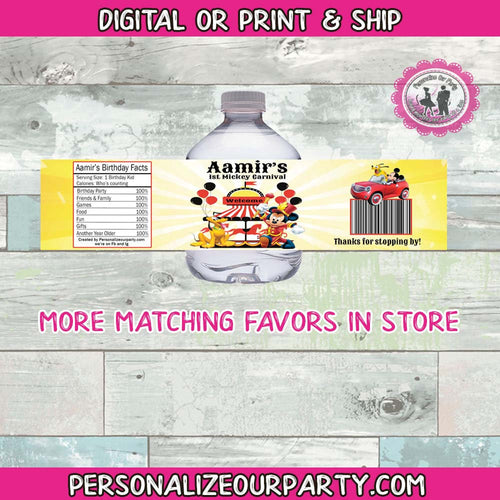 mickey mouse carnival water bottle labels-mickey carnival party favors-carnival party-carnival birthday favors-personalized party favors