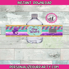 Load image into Gallery viewer, mermaid water bottle labels-instant download-mermaid sea water-mermaid party favors-mermaid baby shower-mermaid birthday party-mermaid favor