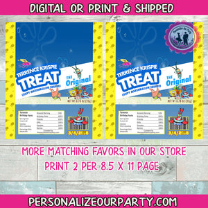 custom sponge bob inspired rice krispy wrappers-digital-printed-sponge bob party favors-sponge bob party-treat bag favors-candy favors-