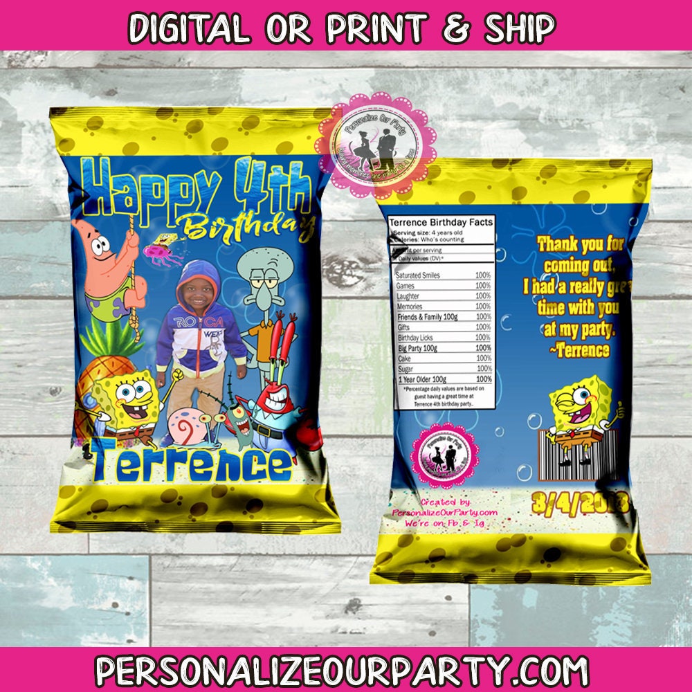 Spongebob party favor bags-spongebob treat bags-spongebob good bags-spongebob 1st birthday-digital-print-spongebob party-spongebob birthday