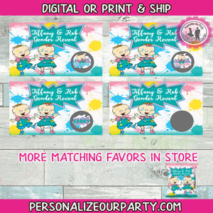 GENDER REVEAL GAME-scratch off card game-baby twins-phil & lil inspired-digital or printed-baby game-custom baby shower games-reveal party