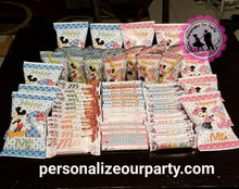 Load image into Gallery viewer, Minnie mouse first birthday chip bag wrappers-1 digital file or 1 dozen printed wrappers