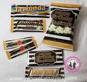 Milestone birthday party favors-digital-printed-black white and gold party favors-elegant party favors-wedding favors-bridal shower favors
