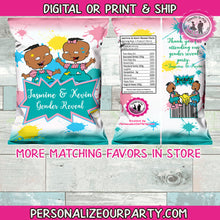 Load image into Gallery viewer, phil and lil african american gender reveal chip bag wrapper-digital-printed-personalized gender reveal party favors-rugrats-chip bag-favors