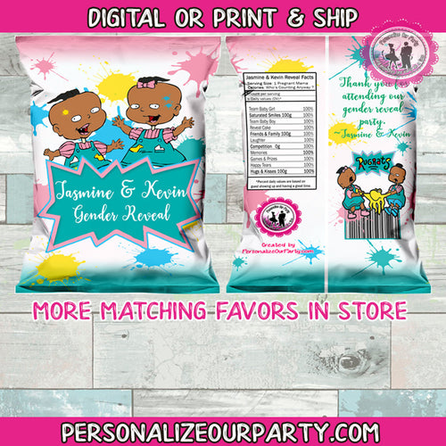 phil and lil african american gender reveal chip bag wrapper-digital-printed-personalized gender reveal party favors-rugrats-chip bag-favors