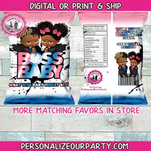 Load image into Gallery viewer, boss baby african american gender reveal chip bag wrappers-digital or printed