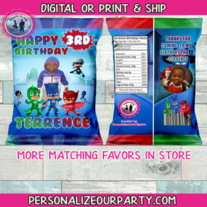 Pj masks chip bags / chip bag wrapppers -1 digital file or 1 dozen printed wrappers