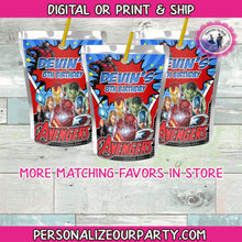 Load image into Gallery viewer, avengers inspired capri sun label-digital-printed-avengers party favors-avengers birthday supplies-avegers party treats-marvel party favors