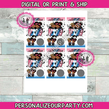 Load image into Gallery viewer, GENDER REVEAL GAME-african american boss baby scratch off card game-baby twins-personalized baby shower games-gender reveal party game